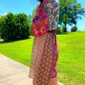 Vintage Flying Tomato Brown Colorful Large Dress